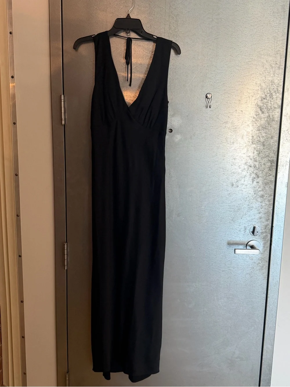 Abercrombie & Fitch Black V-Neck Maxi Dress Cowl Back Satin